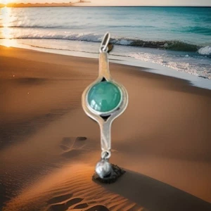 KAUNIS KORU Finland MCM Vintage Modernist Chrysoprase Sterling Silver Pendant - Picture 1 of 10