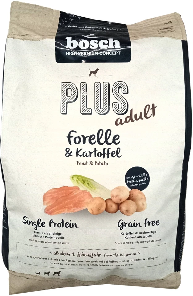 (€4,32/kg) Bosch PLUS Adult Forelle Kartoffel Hundefutter Trockenfutter 12,5 kg - Bild 1 von 1