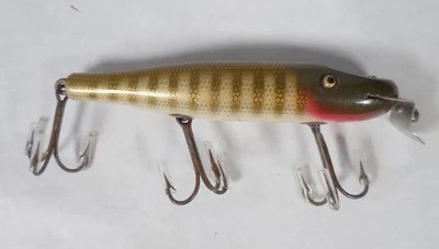 Señuelo de pesca vintage Creek Chub 4" Pikie Minnow, madera con ojos de vidrio Foto 1 de 4