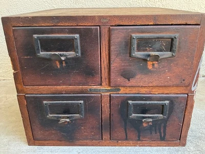 Antique Globe 2 Compartment Wood Card Catalog File Cabinet  Oak  - Image 1 of 4