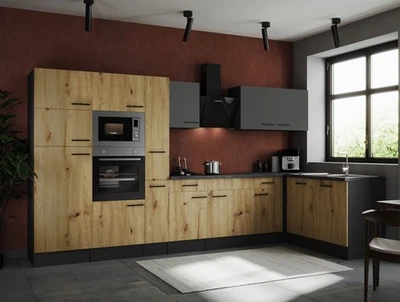 Cucina Cucina Angolare Grigia Opaca In Rovere Artisan Oliver 370x172 CM Respekta - Immagine 1 di 4