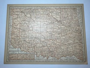 1925 "Copper" OKLAHOMA State Map fm 1925 Rand-McNally Atlas SEE DESCRIP - Picture 1 of 3
