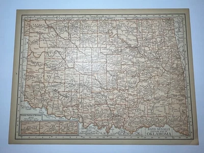 1925 "Copper" OKLAHOMA State Map fm 1925 Rand-McNally Atlas SEE DESCRIP - Image 1 of 3