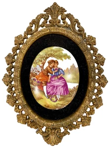 Decoración de pared camafeo ~ Vintage ~ Marco de latón 1950 estilo victoriano ~ Porcelana - Imagen 1 de 6