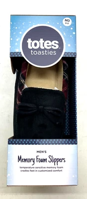 Zapatillas Totes de espuma viscoelástica para hombre talla mediana (8-9) negras rojas a cuadros nuevas en caja Foto 1 de 4