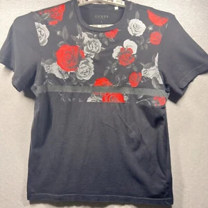 Guess Tee-Shirt Men’s Size Large Black Red Floral Pablo T-Shirt Short Sleeve - Picture 1 of 10