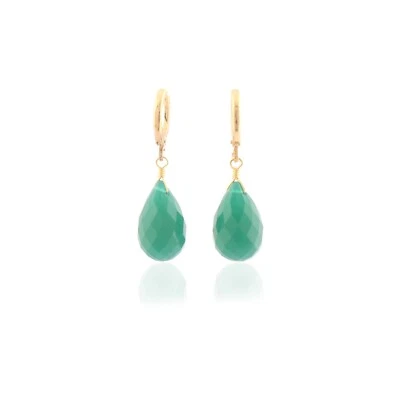 Natural Green Onyx Gold Plated Teardrop Clip-On Earrings Wedding Gift For Girls - Image 1 of 3