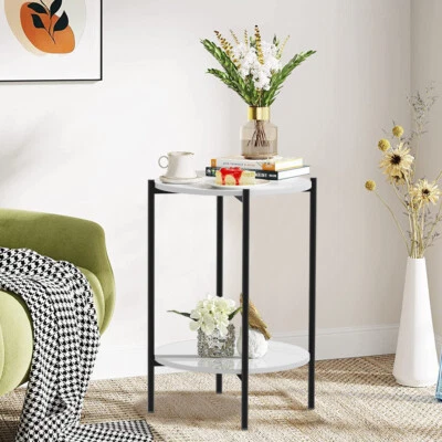 Mesa auxiliar circular de piedra sinterizada pesada sofá lámpara de mesa de esquina soporte para plantas Foto 1 de 4