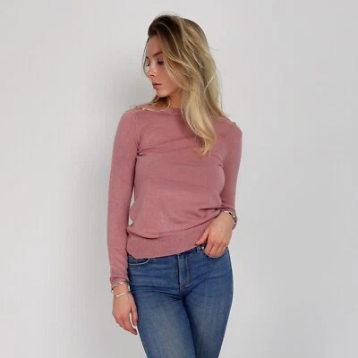 Ex Zara Rose Pink Soft Touch Jumper Slit Neck Size S - L