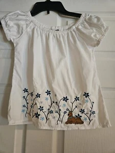 Vintage Youth Girls 10 Scooby Doo White Blouse Shirt Y2K Blue Embroidered Flower - Picture 1 of 3