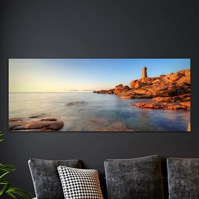 Glasbilder Wandbild Modern Bilder 125x50 Leuchtturm Küstenlinie Seelandschaft - Bild 1 von 4