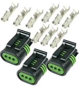 3Set Delphi Metri-Pack 3-PIN Female 150.2 Connector w/16 18 GA Terminals - Picture 1 of 5