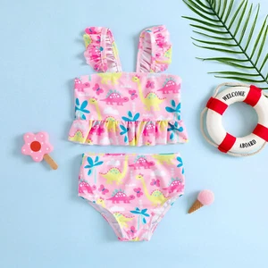 Kids Baby Girls Cartoon Ruffle Trim Bikini Swimsuit 2Piece Bathing Suit Swimwear - Picture 1 of 11