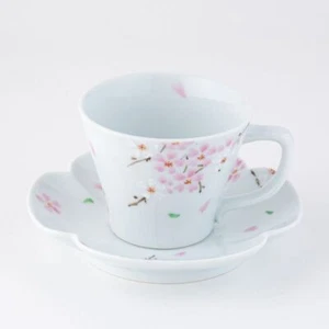 AritaYaki Japanese pottery Aritaware Cup and saucer 2pieces set White Pink - Picture 1 of 8