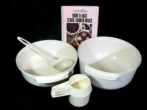 Tupperware Tupperwave 1.75 & 3 Qt Stack Cook Dishes, Cookbook & 5 Measuring Cups - Picture 1 of 12