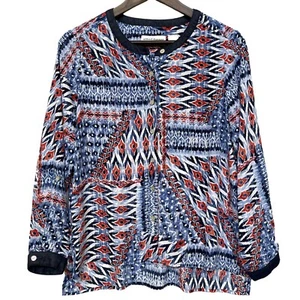 Alfred Dunner Button Up Top Size 10P Red Blue Mixed Print Lightweight - Picture 1 of 10