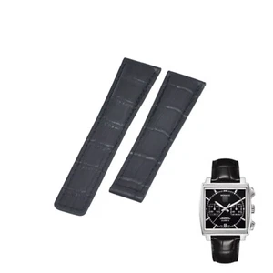 22mm Black Leather Watch Strap For Tag Heuer Monaco CAW2110 FC6177 - Picture 1 of 7