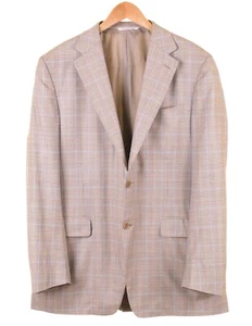 Canali Light Brown Blue Plaid Check Wool Sport Coat Jacket Blazer 42 L - Picture 1 of 7