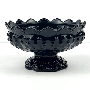 Fenton Black Glass Pedestal Hobnail Sawtooth Tapered 6 Candle Holder - Picture 1 of 17