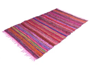 3X5 Ft Indian Hand Woven Cotton Chindi Rug Floor Area Carpet Multi Bathroom Rugs - Picture 1 of 5