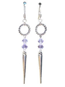 3 1/8" Drop Silver Plate Dagger Spike Alexandrite Austrian Crystal Hoop Earrings - Picture 1 of 11