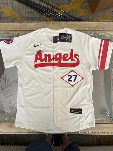 Mike Trout Jersey NEW Mens Large Cream City Connect Los Angeles Angels Cover