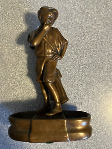 GOLFER young man BOY golf sculpture figurine faux BRONZE resin 11" COIN WELLS