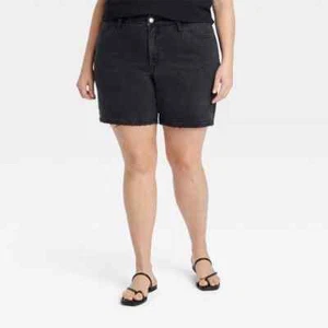 Ava & Viv Woman's Black High-Rise Relaxed Fit Denim Bermuda Shorts - Size: 20 - Picture 1 of 2