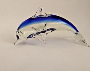 New clear glass dolphin cobalt blue top paperweight - Picture 1 of 4