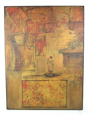 Audrey Lee Golden Monk Buddhism Mixed Media Abstract Art Original Painting - Image 1 of 4