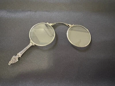 Antique Ornate Reticulated Marked Sterling 7K Art Deco Lorgnette Reading Glasses - Image 1 of 4