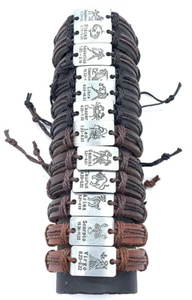 Zodiac Horoscope Round Metal Charms Leather Bracelet Display 12 Pieces - Picture 1 of 9
