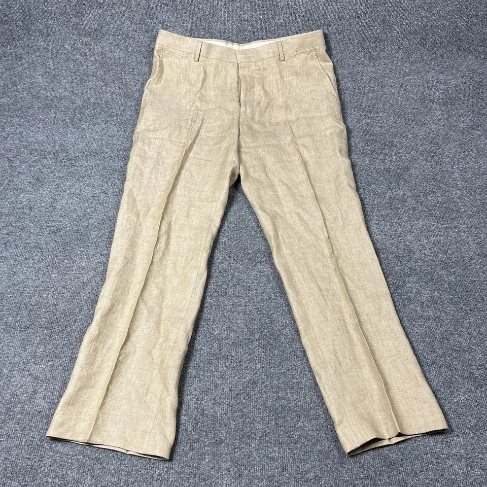 Baird McNutt Murano Zac Pants Mens 34x32 Beige Linen Classic Fit Dress Trousers - Image 1 of 4