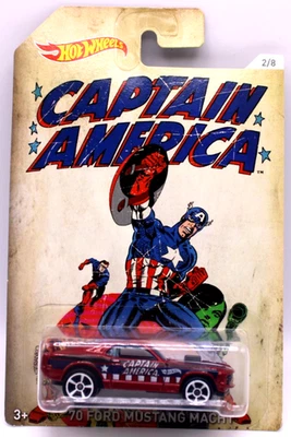 Hot Wheels 2015 Captain America #2 1970 Mustang Mach 1 dk. red whiteMC5spk's - Image 1 of 4