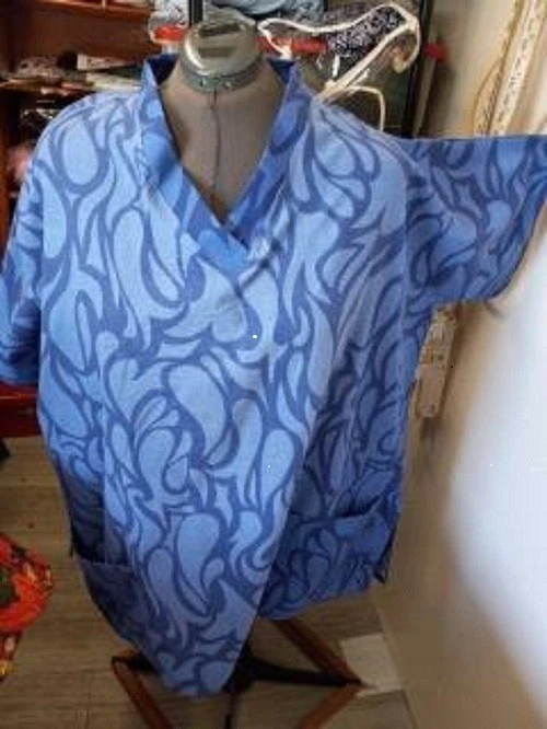 5X-6X  Scrub top-plus size  Blue on Blue - Image 1 of 1