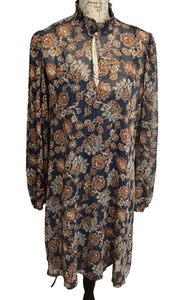 Harper Rose Floral Trapeze Dress Size 10 Mock Neck Button Back Balloon Sleeves - Picture 1 of 9