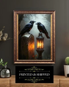 Gothic Raven Wall Art Print Cemetery Crows Occult Lantern Graveyard Decor - Picture 1 of 5