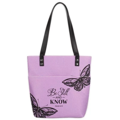 Purple Butterfly Bible Tote Bag Be Still Scripture Carrier For Women - Image 1 of 4