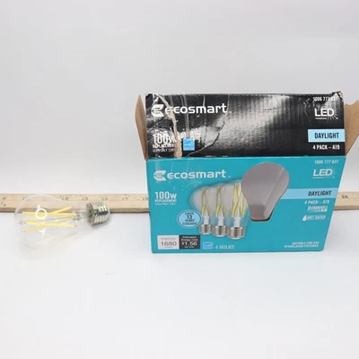 (4-Pk) EcoSmart A19 Dimmable Filament LED Light Bulb Clear Glass Daylight - Image 1 of 4