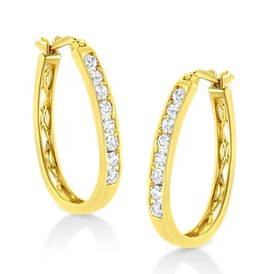 1.0 Carat Channel Set Diamond Hoop Earrings in 14k Yellow Gold Sterling Silver - Image 1 of 4