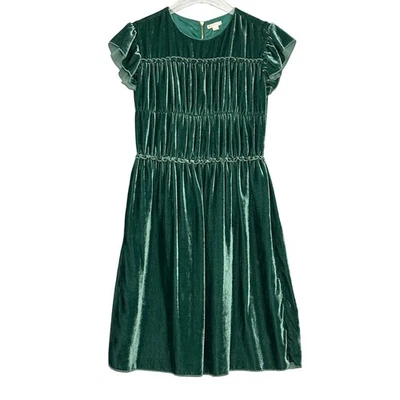 Crewcuts Girls Dress 16 Green Velvet Smocked Flutter Holiday Special Occasion - Image 1 of 4