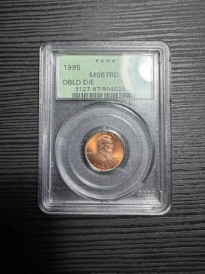 1995 Double Die Obverse Lincoln Cent PCGS MS67RD OGH Old Green Holder - Image 1 of 4