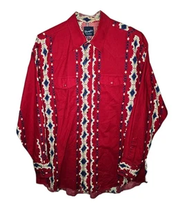 Vintage Wrangler Hemd Herren 2XL Red Pearl Snap Aztec Western Brushpopper 90s - Bild 1 von 10