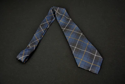 Flaw Kiton 那不勒斯丝绸领带蓝色格子检查 11025RB — 第 1/4 张图片