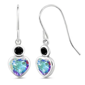 1.32 Ct Mercury Mist Mystic Topaz Black Diamond 14K White Gold Earrings - Picture 1 of 3