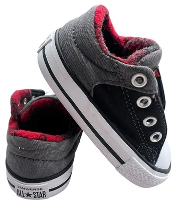 Zapatillas bajas Converse All Star para niños pequeños negras/rojas/grises talla 4 forro a cuadros  Foto 1 de 4