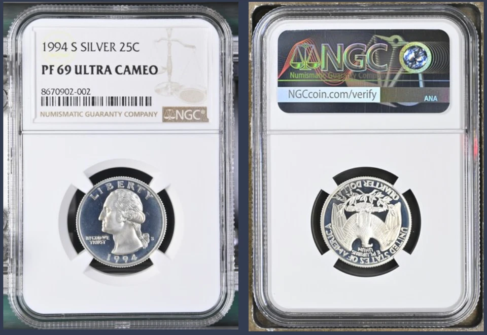 1994 S Silver Washington 25¢ NGC PF 69 Ultra Cameo - Image 1 of 1