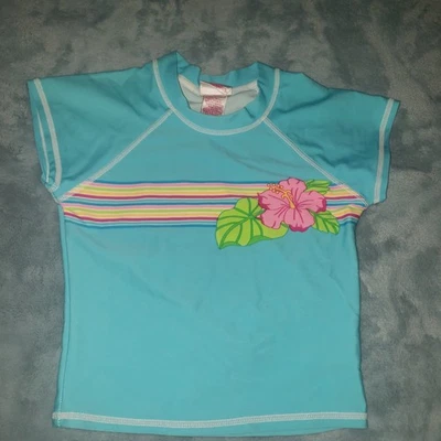 Camisa de Natación Xhilaration Niñas Arco Iris Protección contra Erupciones Top Talla XS Azul Teal Hawaiano Foto 1 de 4