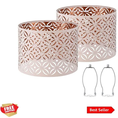 Juego de 2 pantallas de lámpara rosa, pantallas de tambor, pantalla de 10 pulgadas de altura, lámparas... Foto 1 de 4