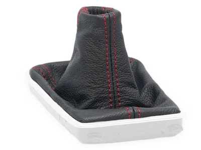 PARA VOLVO V40 II 2012-2019 FUNDA PALANCA DE CAMBIO CUERO NEGRO COSTURA ROJO - Imagen 1 de 4